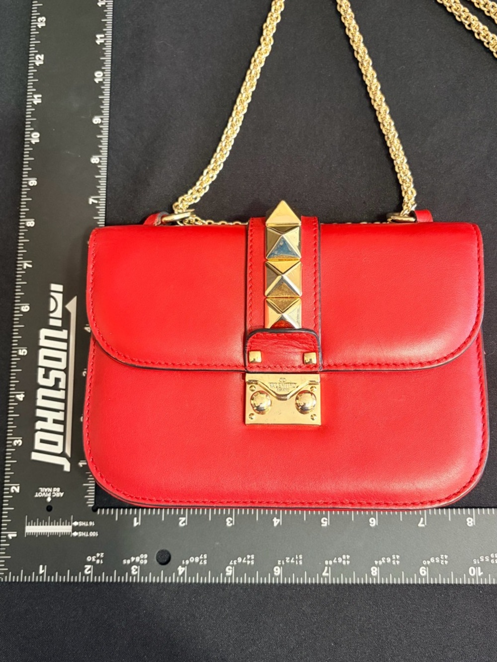 Valentino Garavani Red Leather Rockstud Chain Shoulder Bag Like New Authentic - Picture 14 of 14